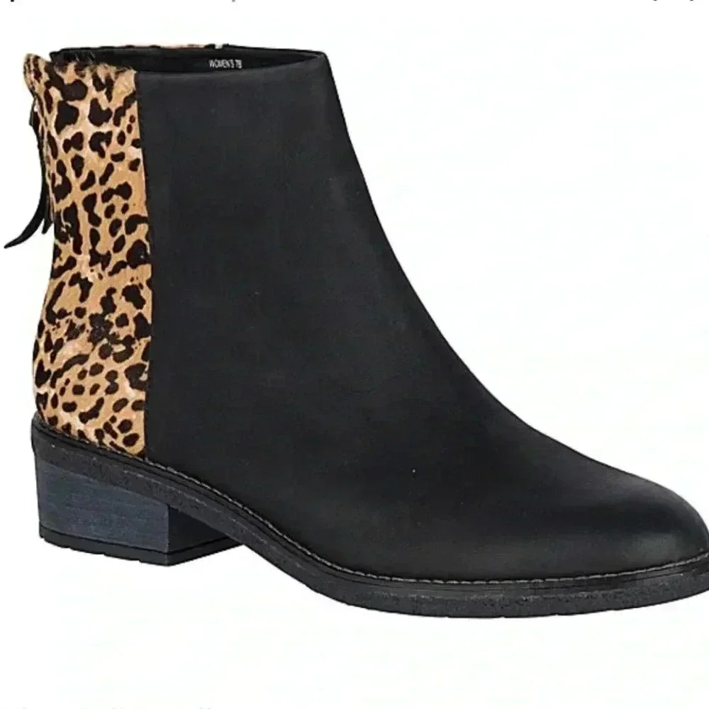 Sperry Women's Maya Belle Leopard Print Chelsea Leather Boots Sz 9